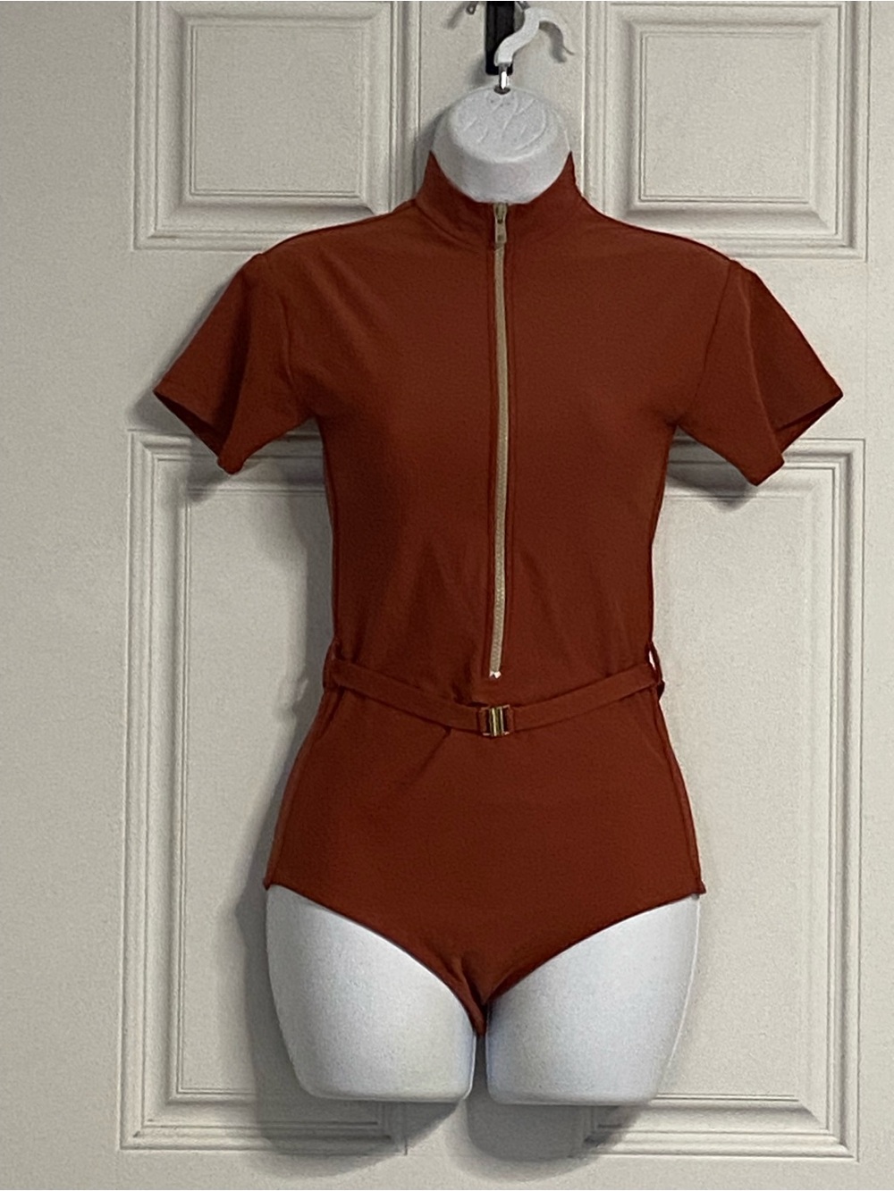 T42a- AILA BLUE Copper Terracotta PIERCE Belted SURF Swimsuit